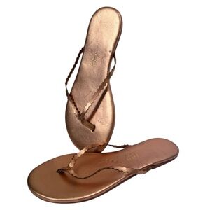 TKEES NEW Scalloped Rose Gold Leather Bella Sandals Metallic Thong Strap Flats 7